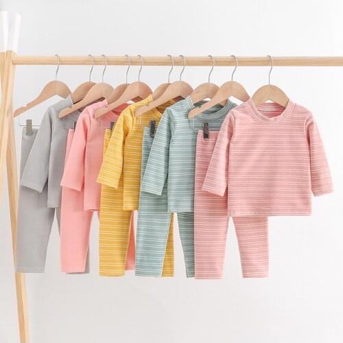 2021 New Children Thermal Underwears Set Plush Thickened Stripe Boys and Girls Winter Underwear Baby Warm Cloes Set Soft,#6447