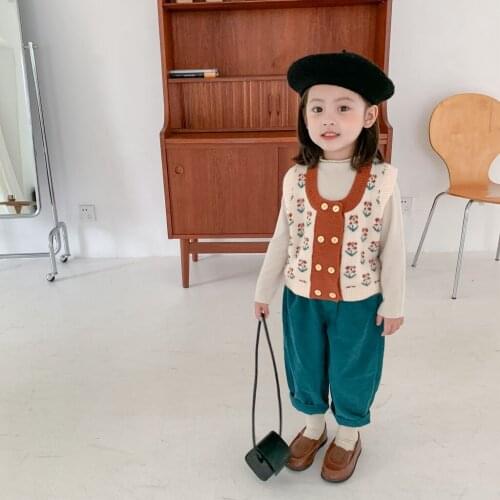 2021 new girls sweater vest spring and autumn childrens western style knitted jacket vest top all-match P4362