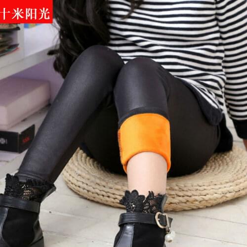 Autumn Winter New Girl Velvet Leather Panties Boys Black Tights Fleece Pants