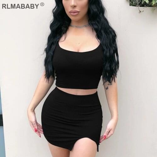 RLMABABY Sexy Cropped Camisole And High Waist Split Skirts Set Night Club Women Bodycon Outfit Set Summer Streetwear Skinny Set