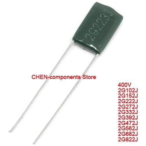 50pcs Polyester film capacitor 400V 2G102J 2G152J 2G222J 2G272J 2G332J 2G392J 2G472J 2G562J 2G682J 2G822 1NF 2.2NF 3300PF 4700PF