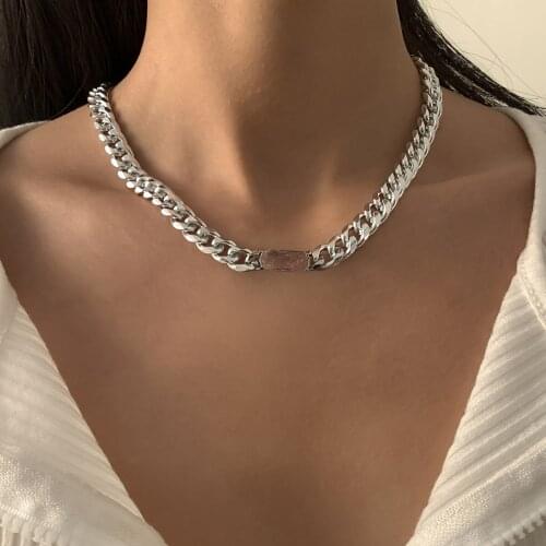 High Quality Cuban Choker Necklace Collares Punk Vintage Chunky Thick Link Aluminum Chain for Women Hip Hop Jewelry Accessories