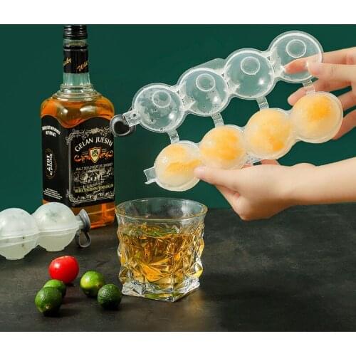 Silicone Ice Maker 4 Cavity Whiskey Ice Mould Round Ball Shape Ice Grid Ice Ball Mould Homemade Ice Cream Tools Kitchen Supplies
