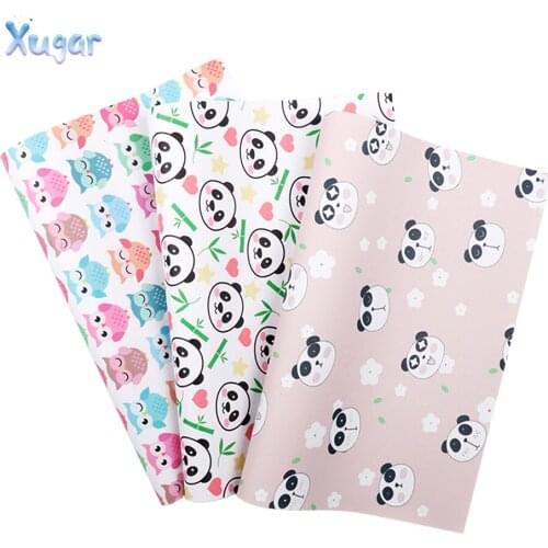 Xugar 22*30cm Owl Panda Printed Faux Synthetic Leather Fabric Sheet, DIY Hair Bows Craft Handmade Sewing Materials For Handbag