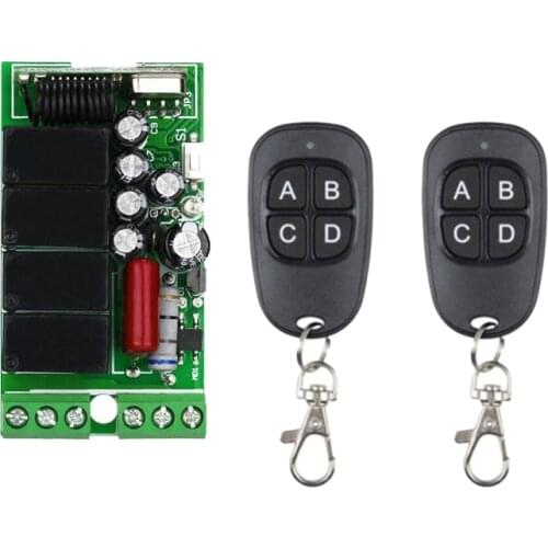 Universal Wireless Remote Control AC110V 220V 4CH Relay Receiver Module RF Switch 4 Button black Remote Control Gate Garage open