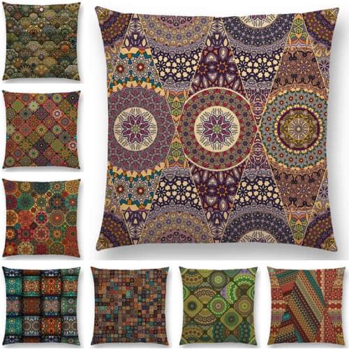 Boho Colorful Abstract Ethnic Floral Pillow Case Mandalas Pattern Prints Vintage Patchwork Retro Geometric Cushion Cover