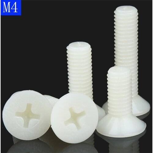 M4 x 0.7 White Nylon Phillips FLAT HEAD Machine Screws Black Countersunk Bolts DIN 965 ISO 7046