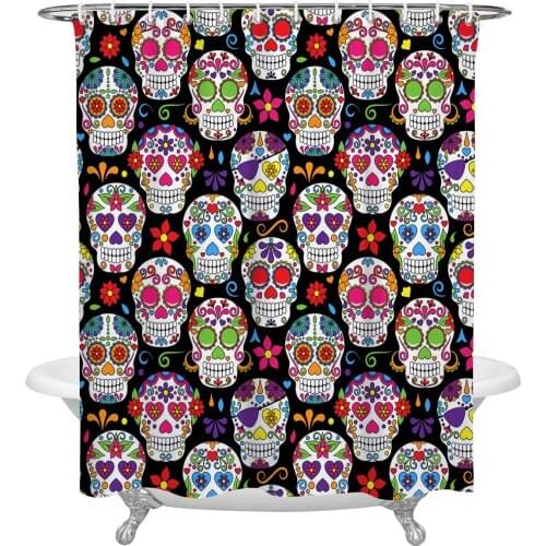 Bones Skull Flowers Leaves Bathroom Shower Curtain Polyester Fabric Waterproof Shower Curtains with Hooks