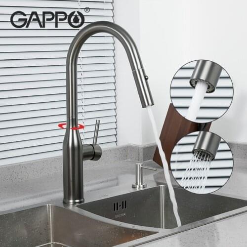 GAPPO Black Pull Out Kitchen Sink Faucet Tap Water Mixer Crane 360 Degree Kitchen Hot and Cold Mixer Faucet Tap Waterfall