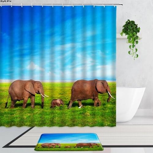 Funny Elephant Shower Curtains Forest Wildlife Giraffe Bear Bathroom Set Non-Slip Carpet Mat Bath Curtain Home Decor Bath Screen