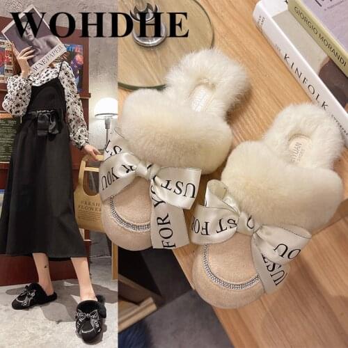 WOHDHE Women Slippers Shoes Flannel Butterfly-knot Chain and Sponge button Slipper Vacation Indoor Shoes Soft and Comfort Shoes