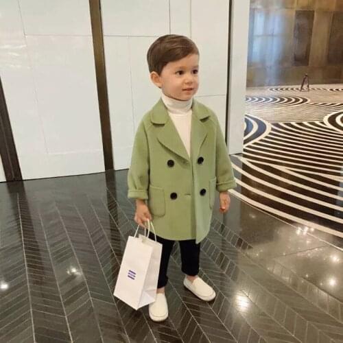 Winter Grid Jackets Boys girls Woolen Double-breasted Baby Boy Trench Coat Lapel Kids Outerwear Coats Wool Coat Spring Overcoat