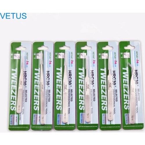 VETUS TS Series 1pc Stainless Steel Eyebrow Tweezers Watchmaker Repair Tools With Security Label False Eyelashes Extension Tool