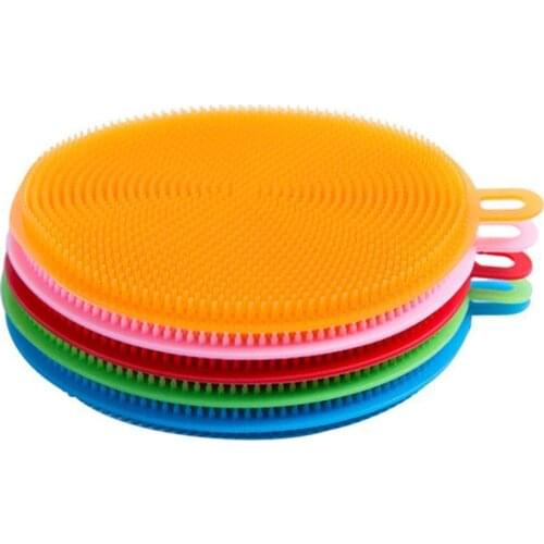 1Pc Random Color Silicone Dishwashing Brush Household Cleaning Kitchen Double-sided Antibacterial Dishwashing Cloth Tool I2S6
