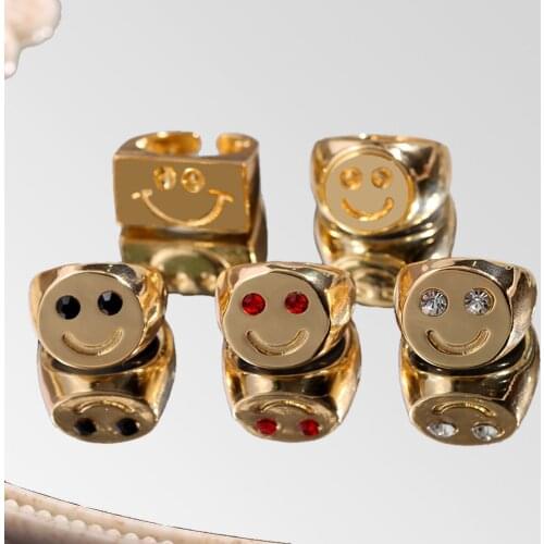 2Pcs/Set Hip Hop Crystal Smiley Face Metal Chunky Rings Simple Geometric Gold Silver Color Open Ring Set For Women Party Jewelry