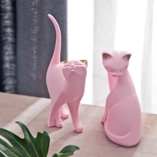 2PCS Nordic Pink Kitten Resin Cat Ornament Creative Cute Animal Crafts Home Furnishing Decoration Bar Desktop Figurines Decor