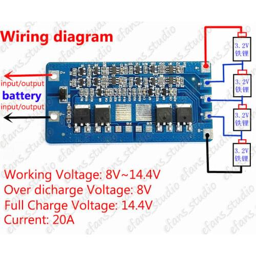 4S 20A Battery BMS Protection PCB Circuit Board for 12.8V/ 14.4V LiFePo4 LiFe Battery Packs Prevent Over Charge & Discharge