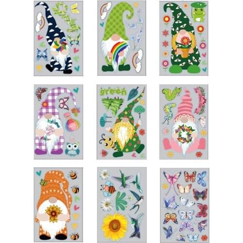 9 Sheets Swedish Gnome Glass Window Clings Decals Fridge Stickers Decorations R2JC