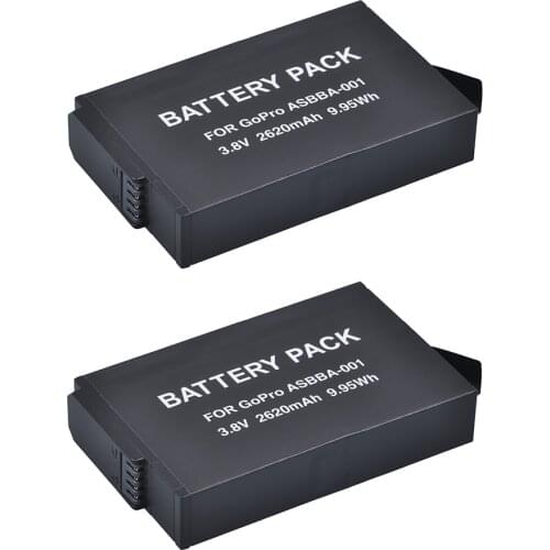 Tectra 2620mAh Battery 2 Pcs for GoPro ASBBA-001 Battery and Gopro Fusion 360-Degree Action Camera