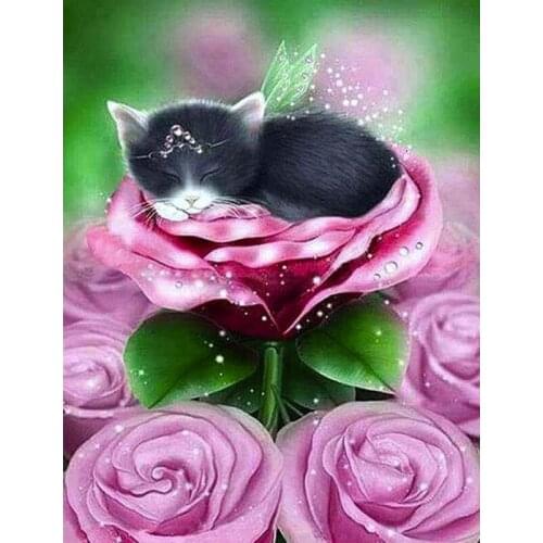 Flowers 5D DIY Diamond Painting Full Square/Round Diamond Embroidery cat Pictures of Rhinestones Mosaic Home Decoration FG2022