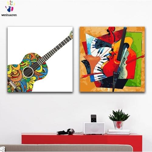 DIY colorings pictures by numbers with colors Violin guitar instrument picture drawing painting by numbers framed Home