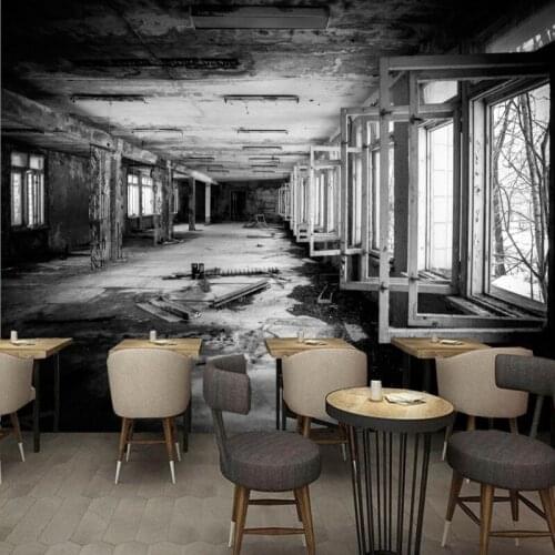 Photo wallpaper Modern personality nostalgic retro factory black white graffiti Mural lobby living room studio wallpaper