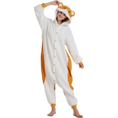 Hamtaro Onesies New Adults Cute Cartoon Onesie Homewear Women Men Fleece Pajamas Animal Cosplay One Piece Sleepwear Jumpsuits