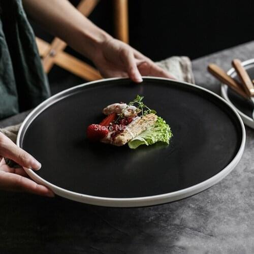Ceramic Household Round Steak Dish Ceramic Japanese Tableware Breakfast Flat Plate Platter Restaurant Hotel Tray