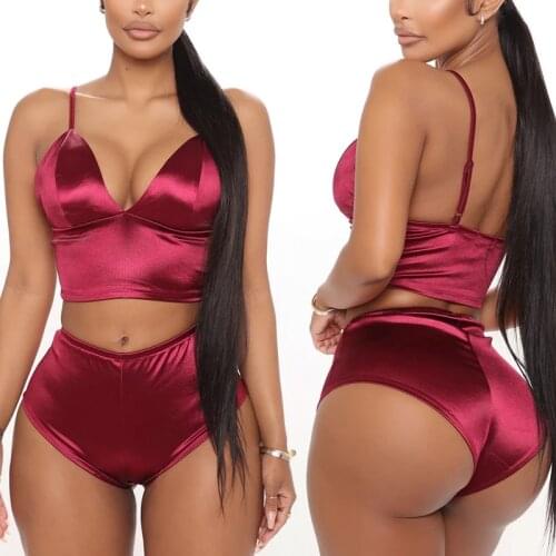 Women Two Piece Set Tops And Shorts 2 Piece Sets Summer Sexy Pantsuits Slim Lingerie Satin High Waist Shorts Suits Sexy Outfits