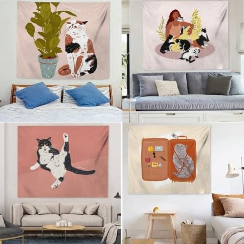 Cat Witchcraft Tapestrys Tapestries Kawaii Divination Home Living Room Bedroom Decor Tarot Cards Decoration Mural Tapiz Pared