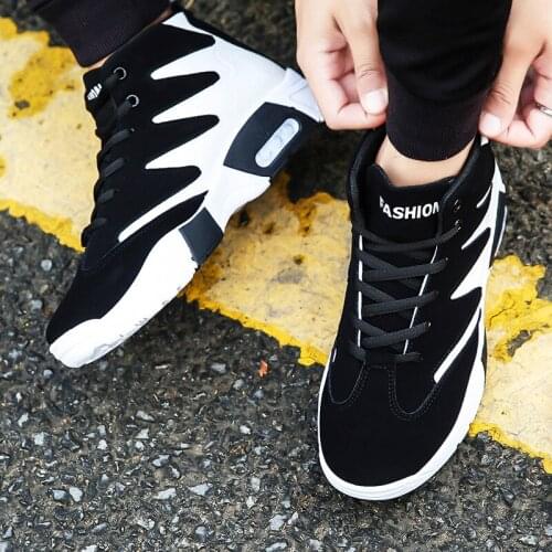 Hidden Heels Men Shoe Sneakers Lace-Up High Top Casual Shoes Men Original Fashion Suede Walking Shoes for Men Trainer Flats
