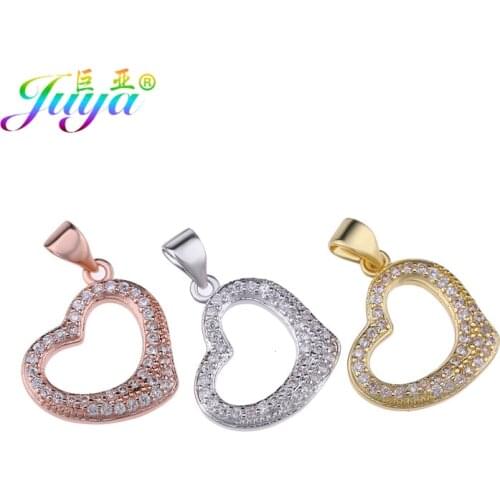 Juya Micro Pave Zircon Gold/Rose Gold Love Heart Pendant Charms Supplies For Women Fashion Jewelry Making