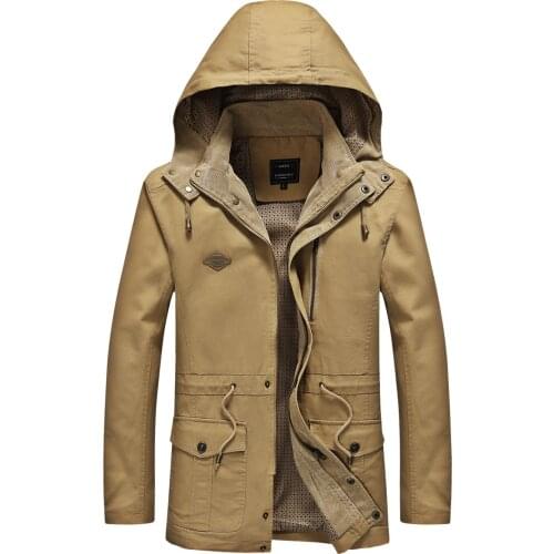 New parka mens hooded jacket Autumn Winter Casual mens cotton Long detachable hat warm coat thick windproof waterproof outwear