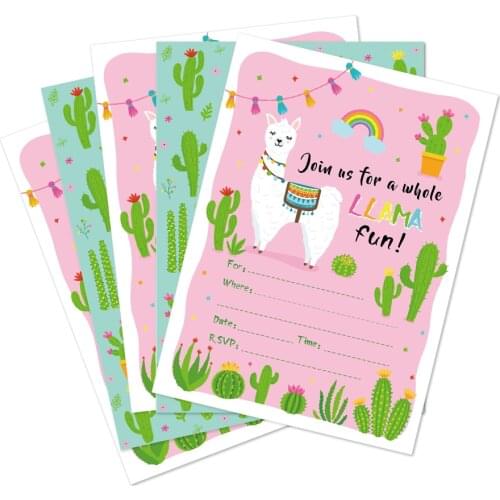 Kawaii Alpaca Cactus Birthday Party Invitations Cards Wedding Baby Shower Cartoon Invitations Kids Party Favors Decorations