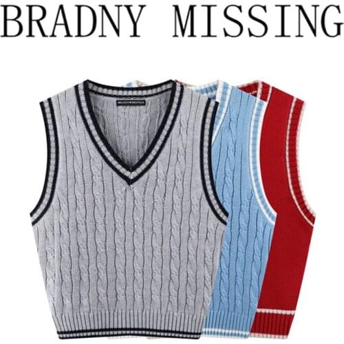 Sweet Girls England Style Knitted Waistcoat Sweater 2021 Fashion Ladies V Neck Cute Vest Vintage Women Short Puulovers Chic