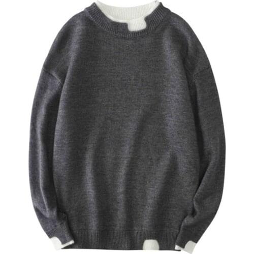 2021New autumn and winter mens casual streetwear sweater solid color knitted O-Neck sweater pullover men Long sleeve