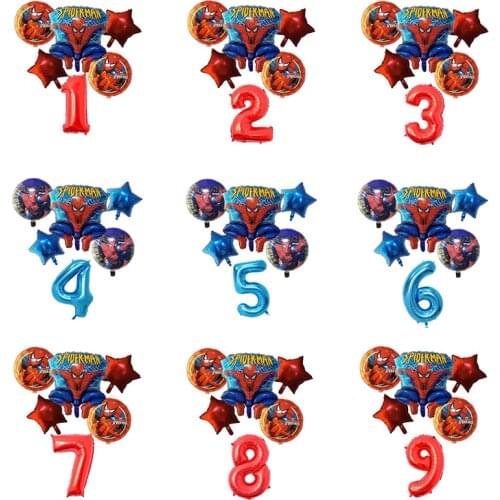6pcs/lot Spiderman Balloon Number Spiderman Party Inflatable Helium Balloons Birthday Party Decoration kids ballon globos