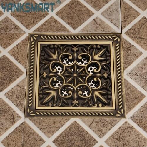 Floor Drain Bathroom Bouchon Evier Easy To Clean Antique Brass Floor Drain Household Art Carved Shower Square Drain