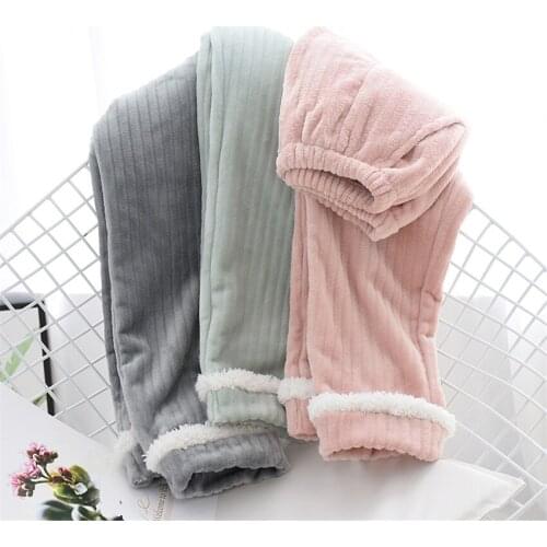 20 New Autumn Winter Warm Thicked Flannel Pants For Women Pink Long Add Velvet Pant Men Elastic Waist Girl Grey Sleepwear WZ1256