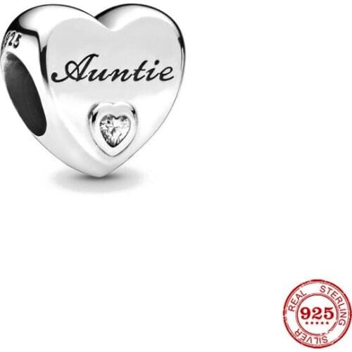New Original heart shape auntie diy bead charm fit european pandora charms bracelet bangles diy jewelry P323