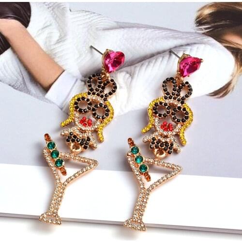 New Style Long Colorful Crystal Humanoid Drop Earrings High Quality Fashion Pendant Jewelry Accessories For Women Wholesale