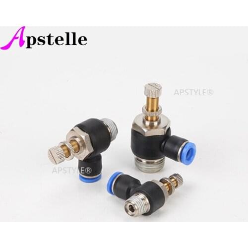 Pneumatic Speed Flow Controller 8mm 6mm 10mm 12mm OD Hose Tube 1/4"BSP 1/8" 3/8" 1/2" Male Gas Airflow Limit Valve Quick Fitting