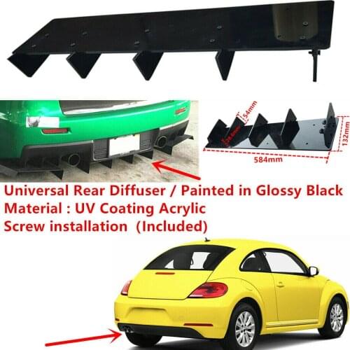 58.4cmx13.2cm Fit For VW Beetle 5C 2011-2019 Gloss Black Set +Screws Rear Bumper Fin Air Diffuser 5 Shark Fins Spoiler Universal