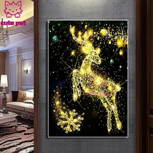 Full square 5D DIY Diamond painting Golden deer and snowflakes diamond embroidery full display mosaic Cross Stitch art decor