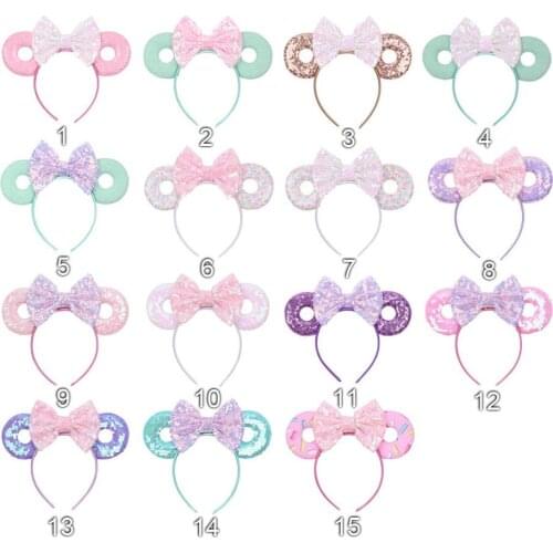 Disney 3.3" Mouse Ears Headband New Arrival Glitter Sequins Donut Cute Spring Hair bands For Women Girls Hair Accessories