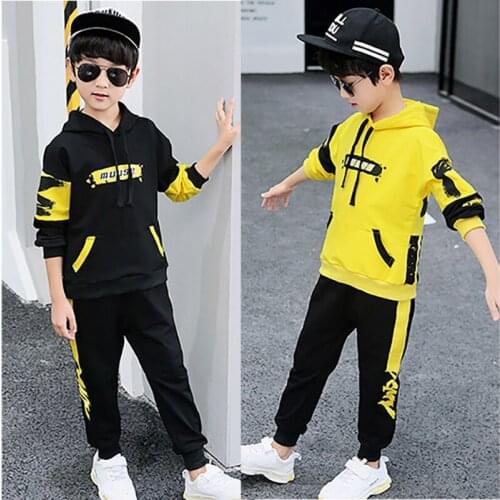 Boy Autumn Winter Hooded Pullover Sweater Fashion Casual Sports Tracksuit Long Sleeve Children Tops+Pants Two Pieces Sets
