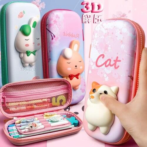 Pink Stress Reli Pencil Bag Cat Rabbit Pencil Case Stationery School Supplies Pencil Pouch Cute Organizer Lovely Christmas Gift