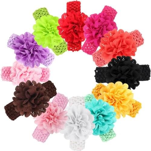 Promotion 10pcs/lot Chiffon Lace Flower Crochet Headband Girls Dress Up Head band