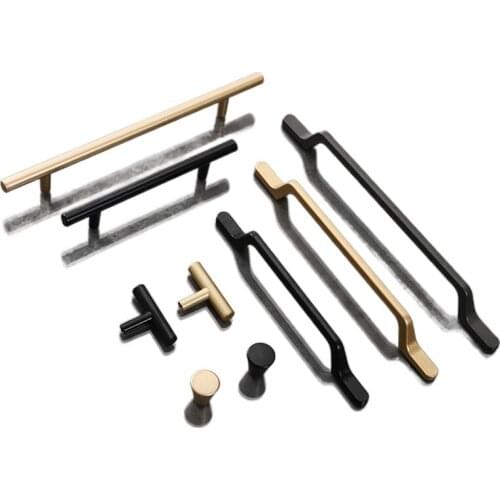 Light Luxury European Simple Black Kitchen Cabinet Door Handles Matte Gold Aluminum Alloy Drawer Pulls Furniture Handle Hardware