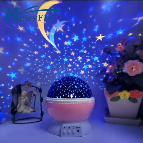 HoneyFly LED Stary Sky Night Light Galaxy Rotating Projector Star Moon Lamp Babys Room Decor Home Planetarium